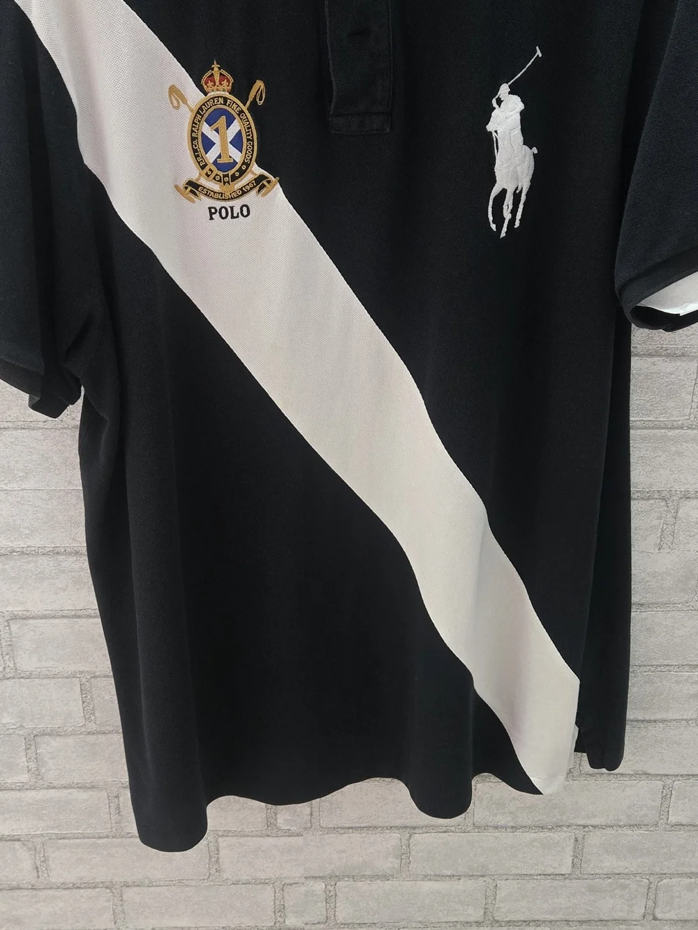 Polo by Ralph Lauren Black Polo with White Diagonal Stripe and Crest
